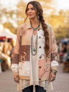Indigo Moon XL Indie Sleeze Boho Hippie Patchwork Tapesty Embroidered Shacket